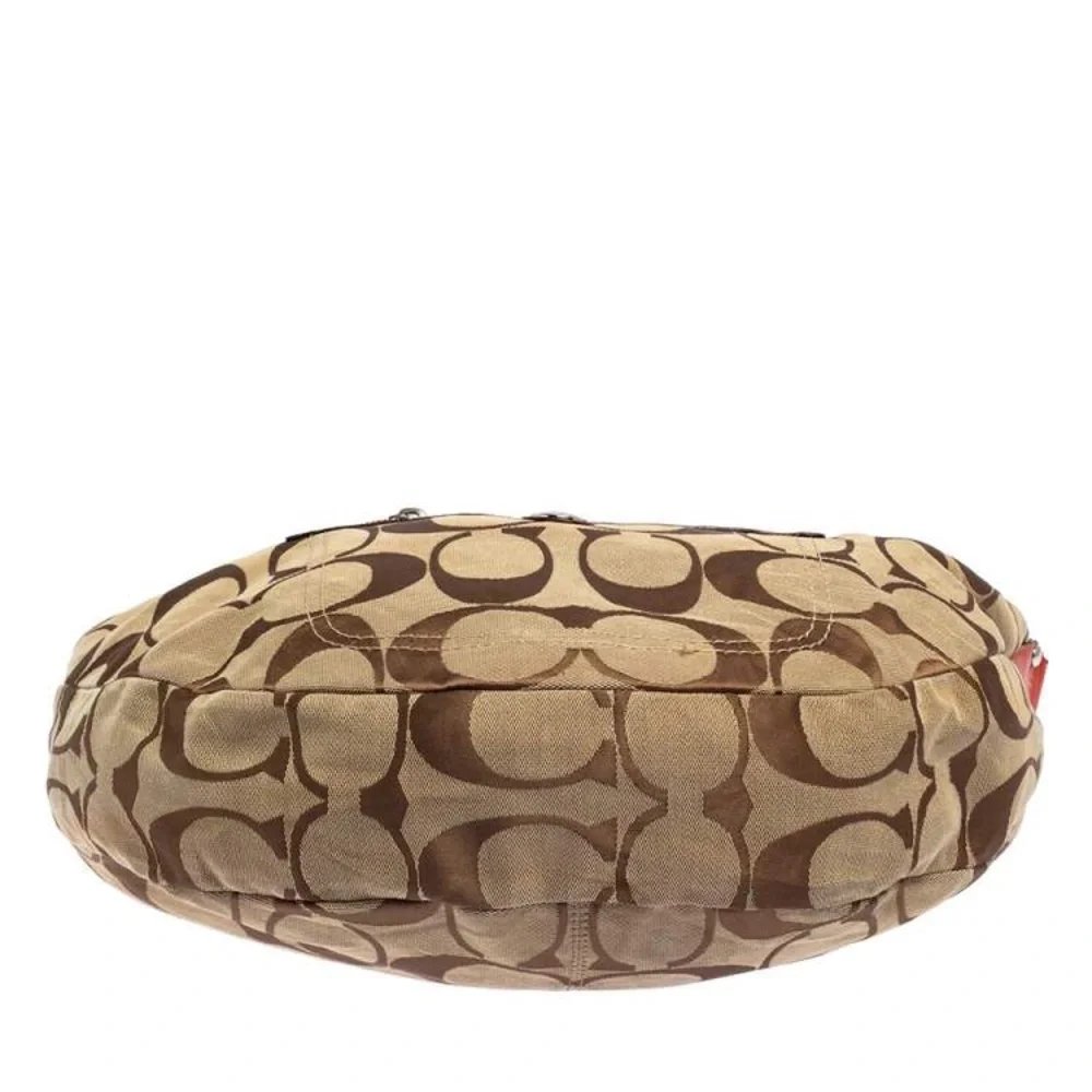 Coach Coach Beige/Orange Signature Canvas and Patent Leather Front Pocket Hobo